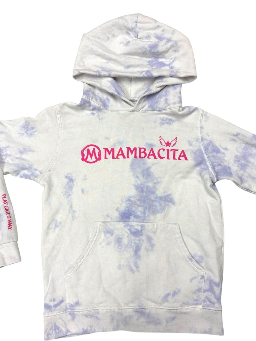 DANNIJO Tie-Dye Hoodie in White & Light Purple with Pink Logo